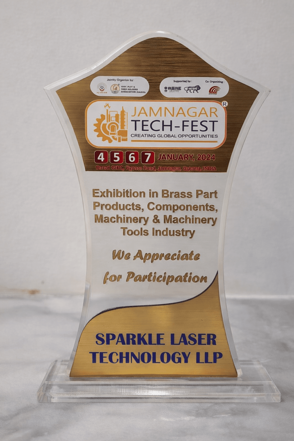 Jamnagar Tech-Fest 2024 Appreciation Award - Sparkle Laser Technology LLP
